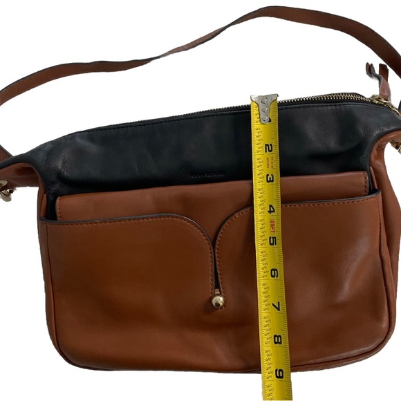 Pour La Victoire Brown & Black Leather Shoulder Bag Crossbody Gold Chain Strap - Picture 9 of 14